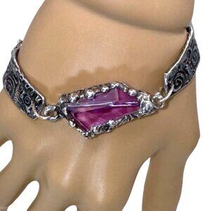 Amethyst Boho Chunky Crystal Handmade Bracelet With Intricate Artisan Metalwork